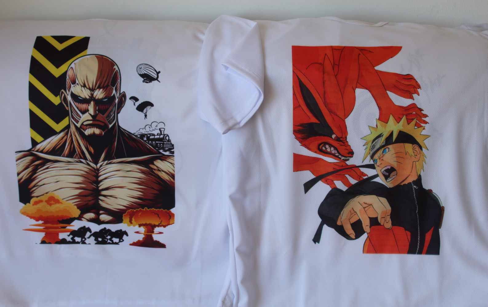 Custom men's anime t-shirts: Attack on Titan and Naruto
